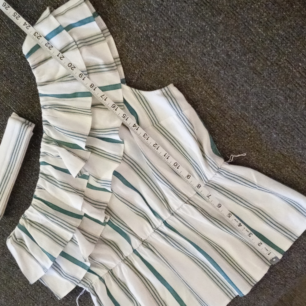 🆕️ 🌿Ann Taylor🌿 - Cream/Teal Striped One Shoulder Ruffle Top w/Sash - Picture 10 of 10